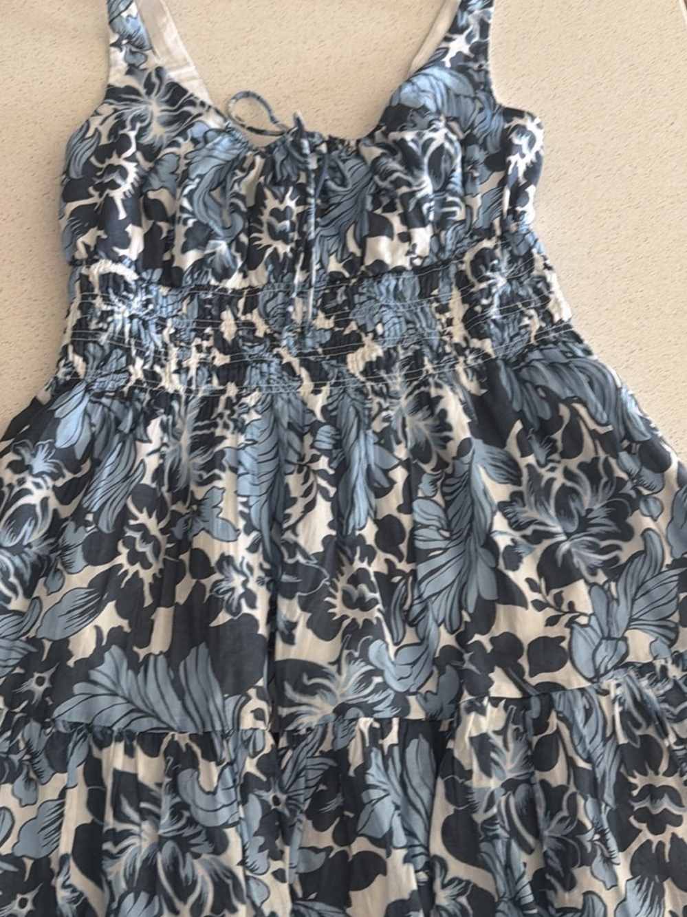 Abercrombie & Fitch Floral Smocked Mini Dress Blue Cream